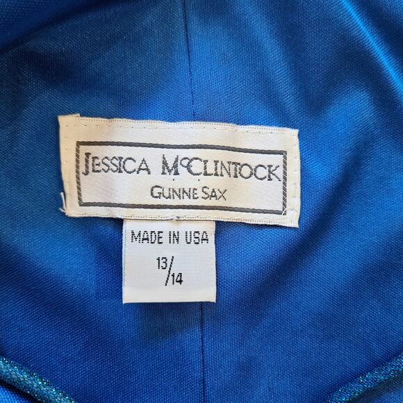 Vintage Jessica McClintock Gunne Sax Slip Dress Womens 13/14 Blue Snake Midi - Picture 13 of 15